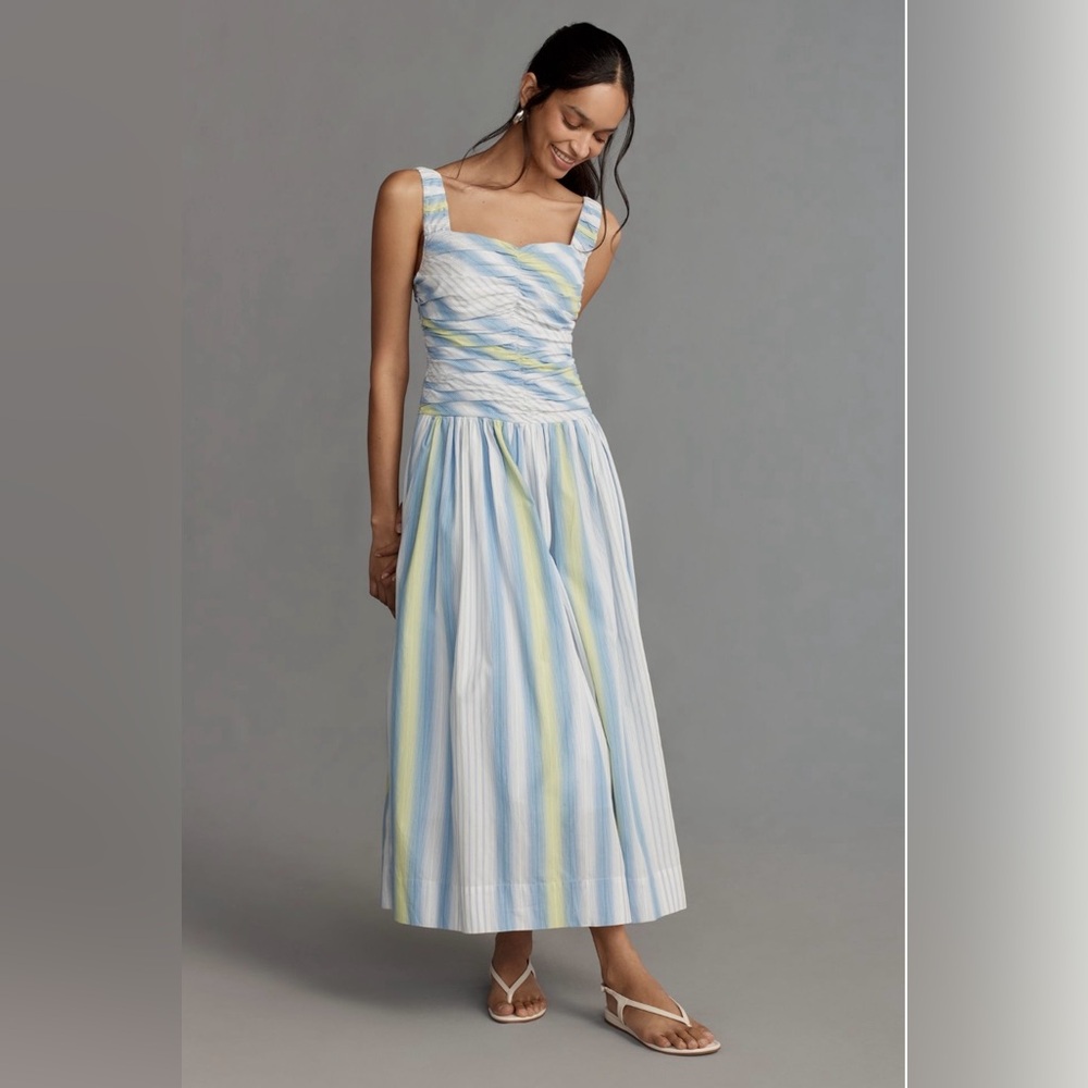 Anthropologie Square-Neck Drop-Waist Maxi Dress